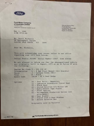 1973 Ford Falcon XA GT Sedan - RPO 83