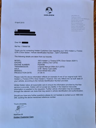 1972 Bathurst LJ GTR XU1 Torana