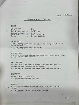 1986 HDT VL Commodore SS Group A - Plus Pack