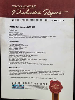 1973 HQ GTS Monaro Coupe 350 4 Speed - Warrigal Black