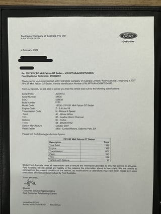 2007 FPV BF MK II GT  Cobra - Build No 153
