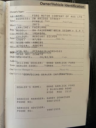 2003 Ford BA Fairlane G220 5.4L V8 - 25,627 km