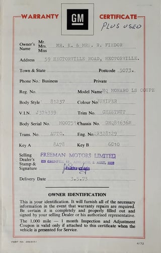 1973 Holden HQ Monaro LS - Juniper Metallic