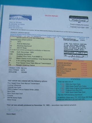 1970 Boss Mustang 302 ' W' code