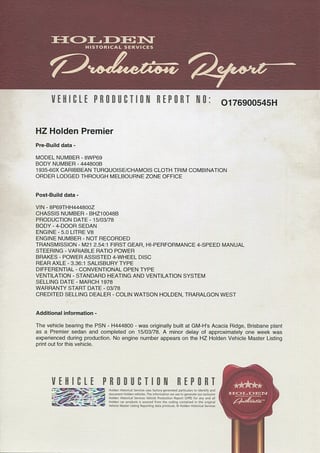 1978 HZ Holden Premier 5.0L V8