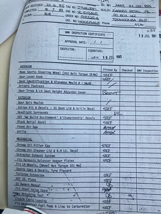 1985 HDT VK SS Group A Brock Commodore - Build No 265