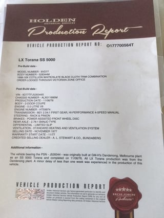 1976 LX SS Torana Hatchback 5.0L 4 Speed