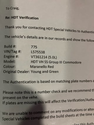 1982 VH SS Group 3 Brock Commodore #775