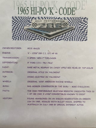 1965 Ford Mustang Convertible - 289 K-Code 4 speed