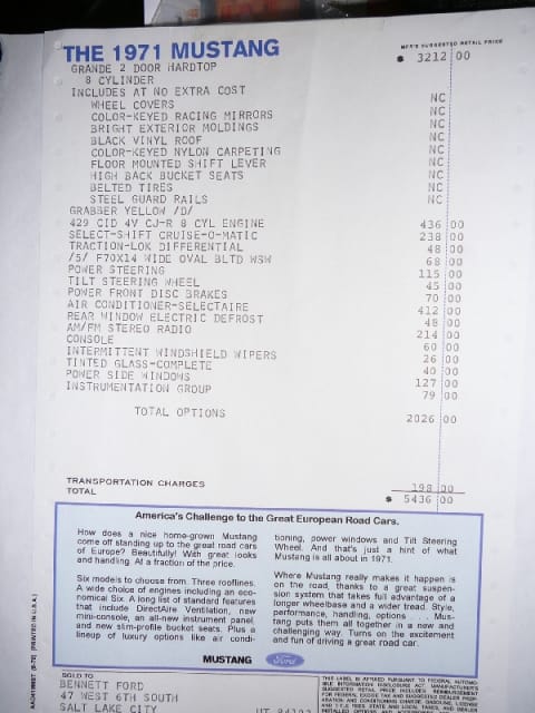 1971 Mustang Grande 429 Cobrajet - Image 13541